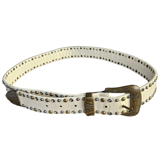 Vintage White Leather Studded Belt T.L. - Picture 4 of 4